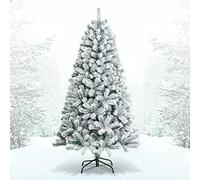 GYMAX 6FT/7FT/7.5FT Christmas Tree, Full-bodied Artificial Tree with Metal Stand, Realistic X-mas Traditional Decoration Hinged Tree for Living Room, Doorway and Shop (Green + White, 6FT)