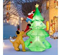 GYMAX 6FT/7FT Inflatable Light Up Christmas Tree with LED Lights, Built- in Sand Bag and Blowser, Waterproof Santa Decoration for Indoor & Outdoor