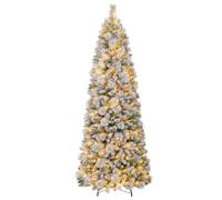 GYMAX 6FT/7FT Pre-Lit Artificial Christmas Tree, Pop up Snow Flocked Xmas Tree with 170/200 Warm White LED Lights, 517/680 Branch Tips & Pine Needles, Home Party Decoration Tree (7FT)