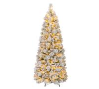 GYMAX 6FT/7FT Pre-Lit Artificial Christmas Tree, Pop up Snow Flocked Xmas Tree with 170/200 Warm White LED Lights, 517/680 Branch Tips & Pine Needles, Home Party Decoration Tree (6FT)