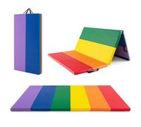 GYMAX 6FT Gymnastics Mat, Folding Tri-Fold Tumbling Mat with Carry Handles, Portable Lightweight PU Leather Exercise Mat for Pilates, Stretching and Fitness