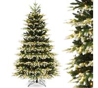 GYMAX 6ft Pre-Lit Artificial Christmas Tree, Hinged Remote Control Xmas Tree with 350 LED Lights, 2 Lighting Colors, 1801 Branch Tips, 3 Modes, 4-Level Brightness & Timer, Office Home Holiday Decor