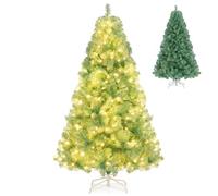 GYMAX 6FT Pre-lit Christmas Tree, Artificial Hinged Xmas Tree with 250 Warm White LED Lights, Holiday Seasonal Decoration Tree
