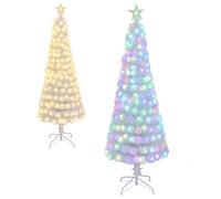 GYMAX 6FT Pre-lit Fiber Optic Christmas Tree, White Slim Pencil Xmas Tree with LED Lights, 7 Lighting Modes, 4-Level Speed, Timer, Remote Control, Xmas Decor for Home Office Party