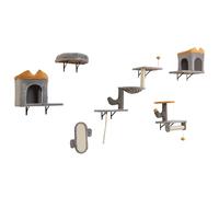 GYMAX 6PCS Wall Mounted Cat Tree, Cat Wall Shelves with 2 Condos, Scratching Post & Board, Hammock, Cats Wall Furniture Set for Indoor Cats