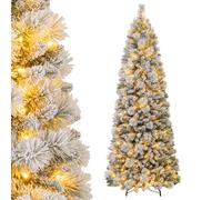 Gymax 7 FT/210 cm Artificial Christmas Tree Pre-Lit Snow Flocked Xmas Tree in White Gymax White