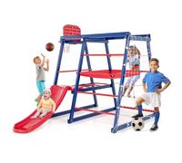 Gymax 7 In 1 Climbing Toys Heavy Duty Metal Jungle Gym Set With Slide in Blue Gymax Blue
