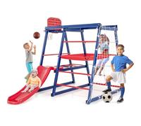 GYMAX 7 in 1 Kids Climbing Set, Heavy Duty Metal Toddler Climber with Climbing/Crawling/Rope Ladder, BasketballHoop/Slide & Soccer Net, Outdoor Indoor Playground for 3-7 Years Old