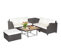 Gymax 7 Pieces Outdoor Hand-Woven PE Wicker Furniture Set-Off White Gymax White