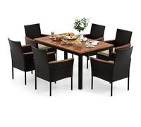 Gymax 7 Pieces PE Rattan Outdoor Patio Dining Set With 6 Stackable Chairs in Brown Gymax Brown
