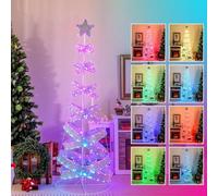 GYMAX 7FT Pre-Lit Christmas Tree, Light Up Collapsible Spiral Xmas Tree with 341 LED Lights, 34 Lighting Modes, Glowing Holiday Christmas Decor for Home Office