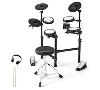 GYMAX 7Pcs Electric Drum Set, Jazz Drum Kit with Stool, 150 Sounds, Metronome, USB MIDI, Headphone, 2 Pedals and 2 Drumsticks, Foldable Rock Drums Set for Beginner