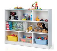 GYMAX 8 Cube Kids Bookcase, 3-Tier Children Storage Shelf Unit, Wooden Toddler Bookshelf Toy Storage Organizer for Kids Room, Playroom and Nursery (White)