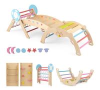 GYMAX 8 in 1 Kids Climbing Set, Wooden Toddler Climber with Arch, Climbing Rope and Reversible Ramp, Indoor Climbing Frame for 3 Years Old +(Colorful, Nautical-Themed:190 x 55 x 57 cm)