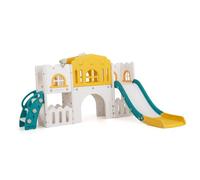 GYMAX 8 in 1 Kids Slide Set, Toddler Climber Playset with Slide, Basketball Hoop, Telescope, P Boo Window, Crawling Tunnel & Storage Space, Indoor Playground for 1-3 Years Old