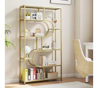 Gymax 8-Tier Etagere Bookcase Industrial Tall Display Shelf Open Shelves in Gold Gymax Gold