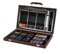GYMAX 80Pcs Art Set with Colored Pencils, Oil Pastels, Watercolor Cakes & More, Kids Creative Painting, Drawing School Stationery Set in Wooden Carry Box
