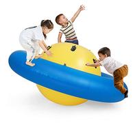 GYMAX 88'' Inflatable Dome Rocker Bouncer, Giant Inflatable Rocking Planet with 6 Handles, Indoor Outdoor Large Blow Up Rocking Ball for 5 Years Old+ Boys Girls, Max Weight 113kg (Blue + Yellow)