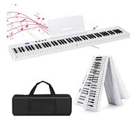 GYMAX 88 Keys Foldable Keyboard Piano, Full-size Digital Piano with Bluetooth, USB/MIDI Controller, Sustain Pedal, Rechargeable Battery & Piano Bag, Portable Electronic Keyboard for Beginners (White)