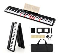 GYMAX 88 Keys Foldable Keyboard Piano, Full-size Digital Piano with Lighted Keys, Microphone, MIDI, USB, Wireless Connection, Sustain Pedal, Carrying Bag, Portable Electronic Keyboard for Kids Adults