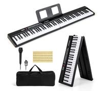GYMAX 88 Keys Foldable Keyboard Piano, Full-size Digital Piano with Microphone, MIDI, USB, Wireless Connection & Carrying Bag, Portable Electronic Keyboard for Beginners Kids Adults