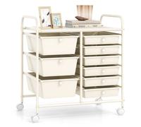 Gymax 9-Drawer Rolling Storage Cart Tools Scrapbook Paper Organizer With Metal Frame in Beige Gymax Beige