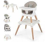 GYMAX 9 in 1 Convertible High Chairs for Toddlers, Infant Highchairs with Solid Wood Legs, Removable Tray, and Waterproof Seat Cushion, Kids Table and Chair Set for 6-36 Months (Gray+White)