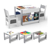 Gymax Activity Table & 2 Chairs With Reversible Building Block Tabletop in Grey Gymax Grey