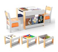Gymax Activity Table & 2 Chairs With Reversible Building Block Tabletop in Natural Gymax Natural