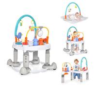 GYMAX Baby Activity Centre, Folding 4-in-1 Toddler Convertible Play Center with Baby Walker, Bouncing Saucer, Play Table & Mat, 3-Level Adjustable Height Infant Learning Center for 0-24 Months (Gray)