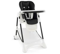GYMAX Baby Highchair, Adjustable Foldable Infant High Chair with Removable Tray, Storage Basket, Lockable Wheels & 5-Point Harness, Toddler Dining Feeding Chairs for 6-36 Months (Black)