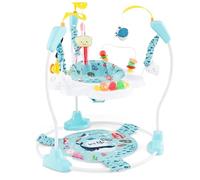 GYMAX Baby Jumperoo Activity Center, Baby Jumpers with 3 Adjustable Heights, Seat Cushion, Foot Pad, Developmental Toys, Music, Lights & Sounds, Toddler Bouncer for 6 Months+ (Light Blue)