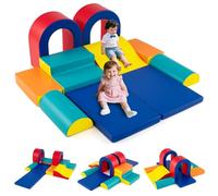 GYMAX Baby Soft Play Set, 10-Piece Kids Foam Climbing Blocks, Toddlers Lightweight Activity Play Equipment for 1+ Years Old (Red+Blue)