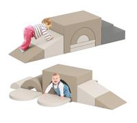 GYMAX Baby Soft Play Set, 7-Piece Kids Foam Climbing Blocks, Toddlers Lightweight Activity Play Equipment for 1+ Years Old (Grey+Beige)