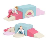 GYMAX Baby Soft Play Set, 7-Piece Kids Foam Climbing Blocks, Toddlers Lightweight Activity Play Equipment for 1+ Years Old (Pink+Blue)