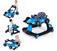 GYMAX Baby Walker, 4 in 1 Foldable Toddler Push Along Walker with Steering Wheel, Music Box, Lights and Comfy Seat, Height & Speed Adjustable Infant Learning to Walk Activity Center (Blue)