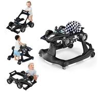 GYMAX Baby Walker, 4 in 1 Foldable Toddler Push Along Walker with Steering Wheel, Music Box, Lights and Comfy Seat, Height & Speed Adjustable Infant Learning to Walk Activity Center (Black)