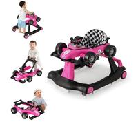 GYMAX Baby Walker, 4 in 1 Foldable Toddler Push Along Walker with Steering Wheel, Music Box, Lights and Comfy Seat, Height & Speed Adjustable Infant Learning to Walk Activity Center (Rose)