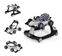GYMAX Baby Walker, 4 in 1 Foldable Toddler Push Along Walker with Steering Wheel, Music Box, Lights and Comfy Seat, Height & Speed Adjustable Infant Learning to Walk Activity Center (Gray)