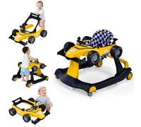 GYMAX Baby Walker, 4 in 1 Foldable Toddler Push Along Walker with Steering Wheel, Music Box, Lights and Comfy Seat, Height & Speed Adjustable Infant Learning to Walk Activity Center (Orange)