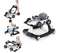 GYMAX Baby Walker, 4 in 1 Foldable Toddler Push Along Walker with Steering Wheel, Music Box, Lights and Comfy Seat, Height & Speed Adjustable Infant Learning to Walk Activity Center (White)