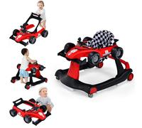 GYMAX Baby Walker, 4 in 1 Foldable Toddler Push Along Walker with Steering Wheel, Music Box, Lights and Comfy Seat, Height & Speed Adjustable Infant Learning to Walk Activity Center (Red)