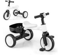 Gymax Balance Bike Convertible Tricycle With Removable Pedals & Basket in White Gymax White