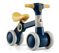 GYMAX Balance Bike, No Pedal Baby Walker Push Ride On Toy with 4 Wheels, Ergonomic Handle, Ages 12-36 Months Toddlers Kids First Birthday Gift (Blue+Yellow)