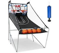 GYMAX Basketball Arcade Game, Foldable Basketball Game with 8 Game Mode,Voice Prompt, Double Hoops and Scorer,Indoor Outdoor Basketball Hoop Game for Kids Adult (210 x 110 x 205cm), Black (GYSP37878)