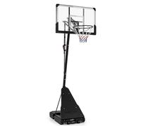 GYMAX Basketball Hoop Outdoor, 4.9-10FT Height Adjustable Portable Basketball Stand System with Basketball Rebounder, 2 Wheels and Fillable Base, Basketball Goal for Teens Youth Adults