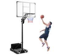 GYMAX Basketball Hoop Outdoor, 4.9-10FT Height Adjustable Portable Basketball Stand System with Shatterproof Backboard, 2 Wheels, Fillable Base, Free Weight Bag, Basketball Goal for Teens Youth Adults