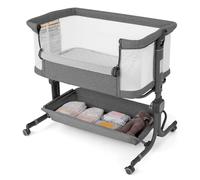 Gymax Bassinet for Infant Folding Bedside Crib 77-87CM Adjustable Height in Grey Gymax Grey