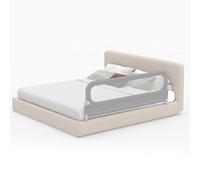 GYMAX Bed Rails for Toddlers, Adjustable Baby Bed Guard with Removable Oxford Fabric Cover, Y-shaped Strap & Extra Buckle, Folding Swing Down Children Safety Bedrail for Kids (Grey,178cm)