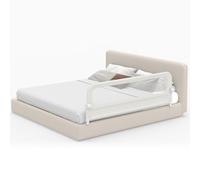 GYMAX Bed Rails for Toddlers, Adjustable Baby Bed Guard with Removable Oxford Fabric Cover, Y-shaped Strap & Extra Buckle, Folding Swing Down Children Safety Bedrail for Kids (White,178cm)